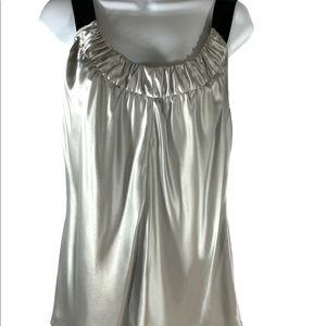 Nine West Silk Silver Sleeveless Top with Black Straps